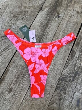 NEW Wild Fable Floral High-Cut Bikini Cheeky Bottom - Red with Pink Flowers